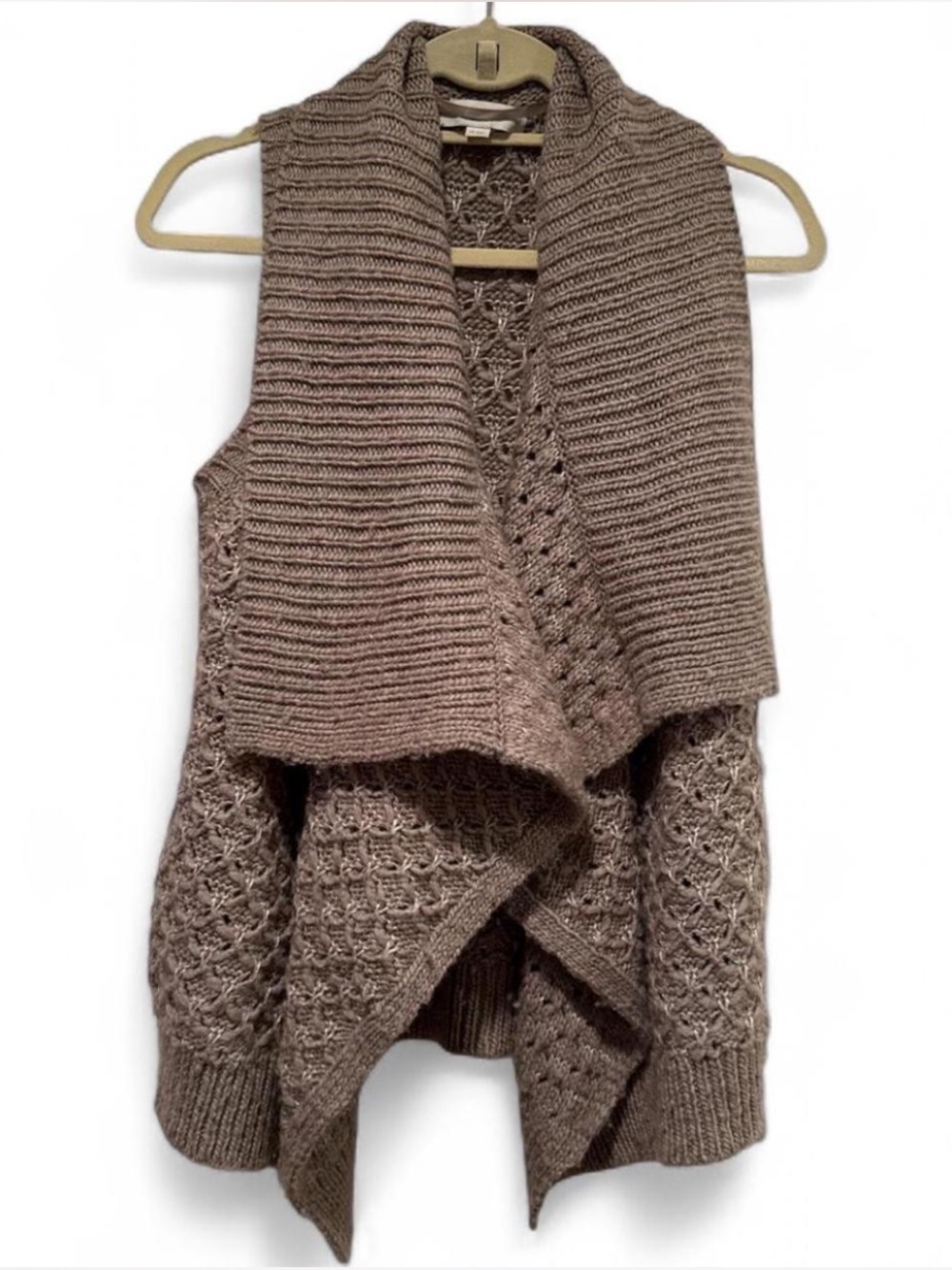 Loft Women’s Taupe Knit Open-Front Sweater Vest